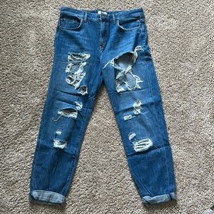 Forever 21 Medium Wash Distressed Mom Jeans